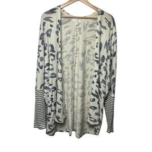 Maurices Large Animal Print Stripe Open Front Cardigan Cream Blue